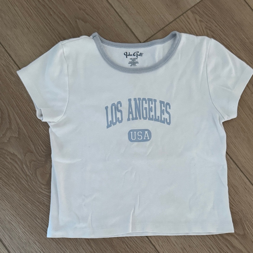 Brandy Melville White Tee with Blue Los Angeles Graphic